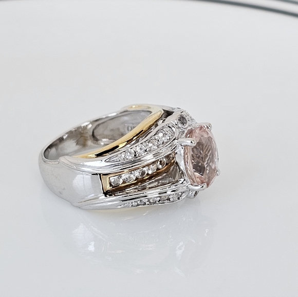 Authentic Victoria Weick Morganite & White Topaz Ring 14k & Sterling Silver Sz 8 - Picture 3 of 10